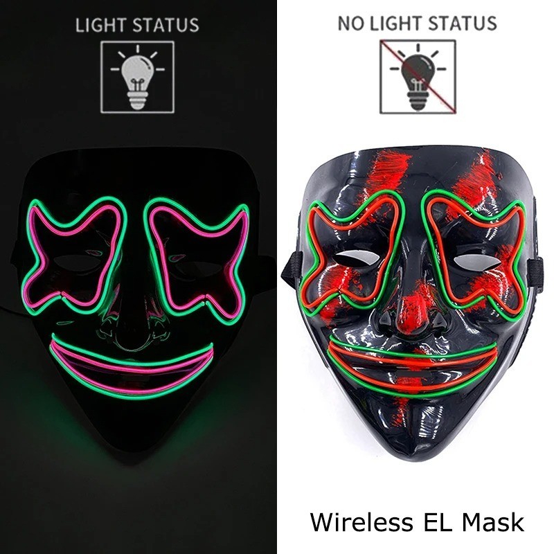 Halloween Scary Mask Cosplay Led Costume Mask EL Wire Light up Halloween Party