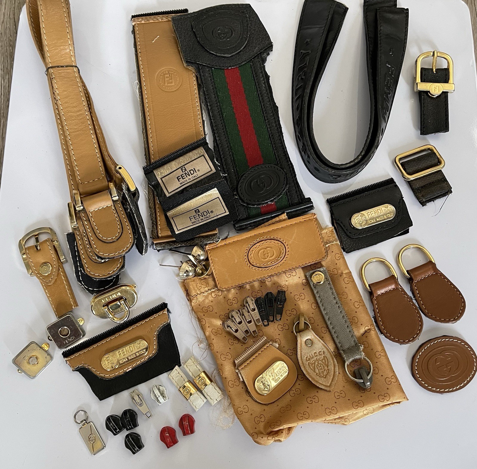 Asstd Lot Vtg Gucci Fendi Junk Bag Replacement Parts Logos Hardware Zippers Etc