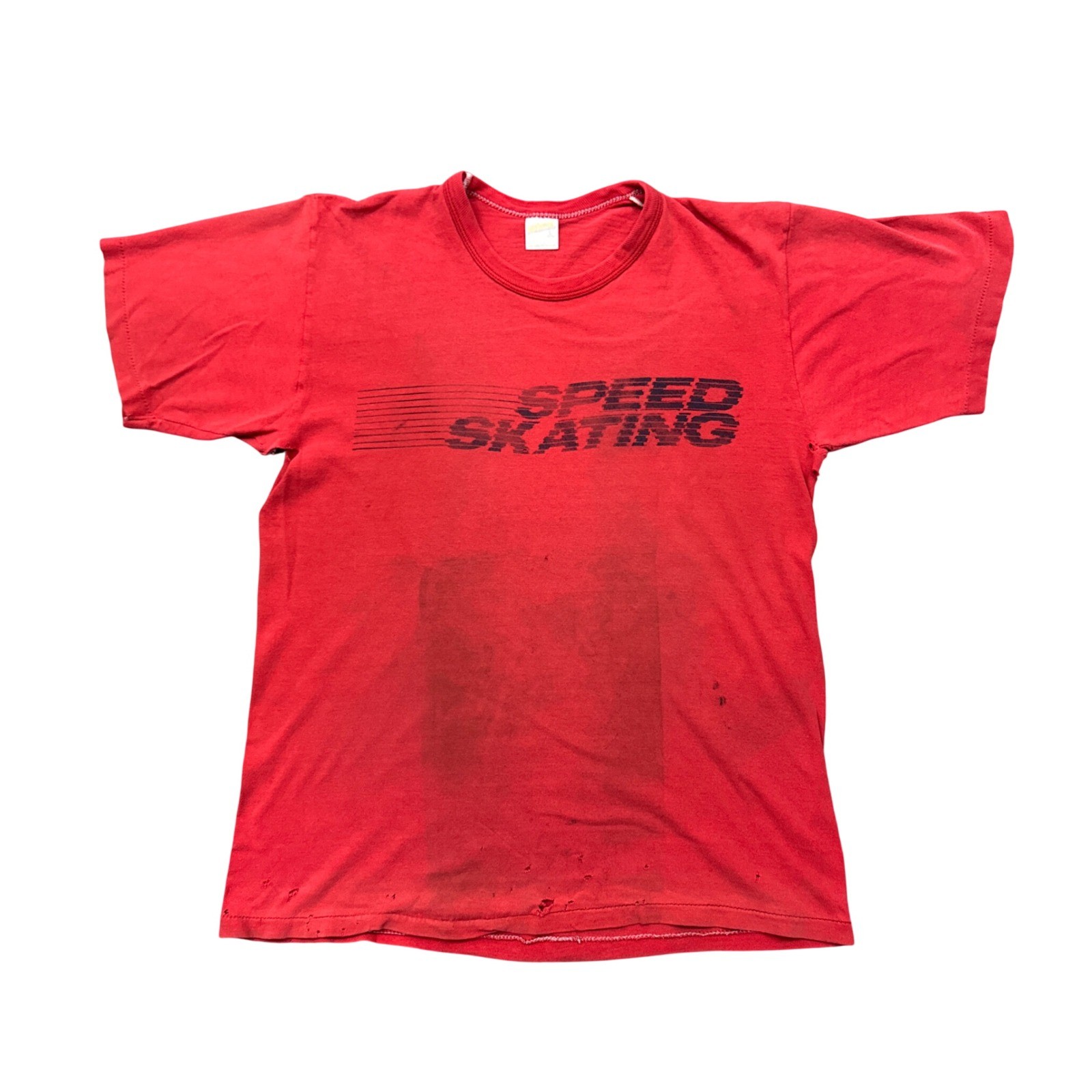 Vintage 80s Sportswear Speed Skating Faded Red Distressed T-Shirt Tee