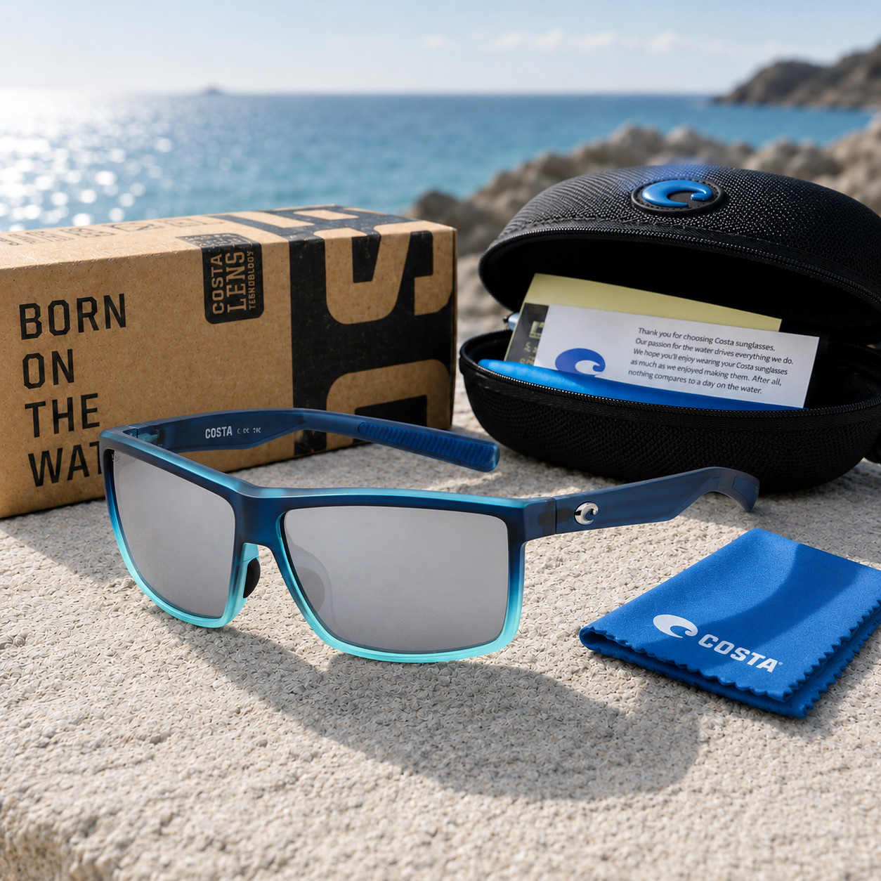 New in box Costa Rinconcito Blue Gradient /Grey Mirror 580p Polarized Sunglasses
