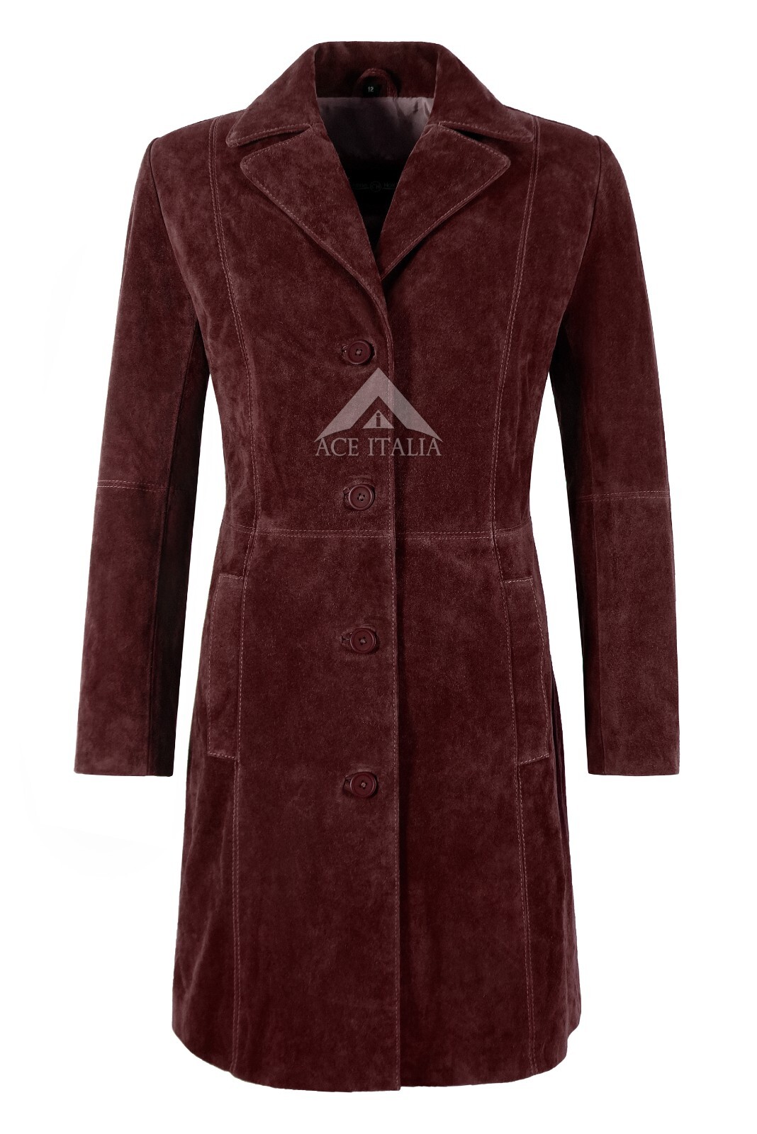 Women's Elegant Trench Coat Classic Real Suede Leather Knee-Length Slim Fit Coat