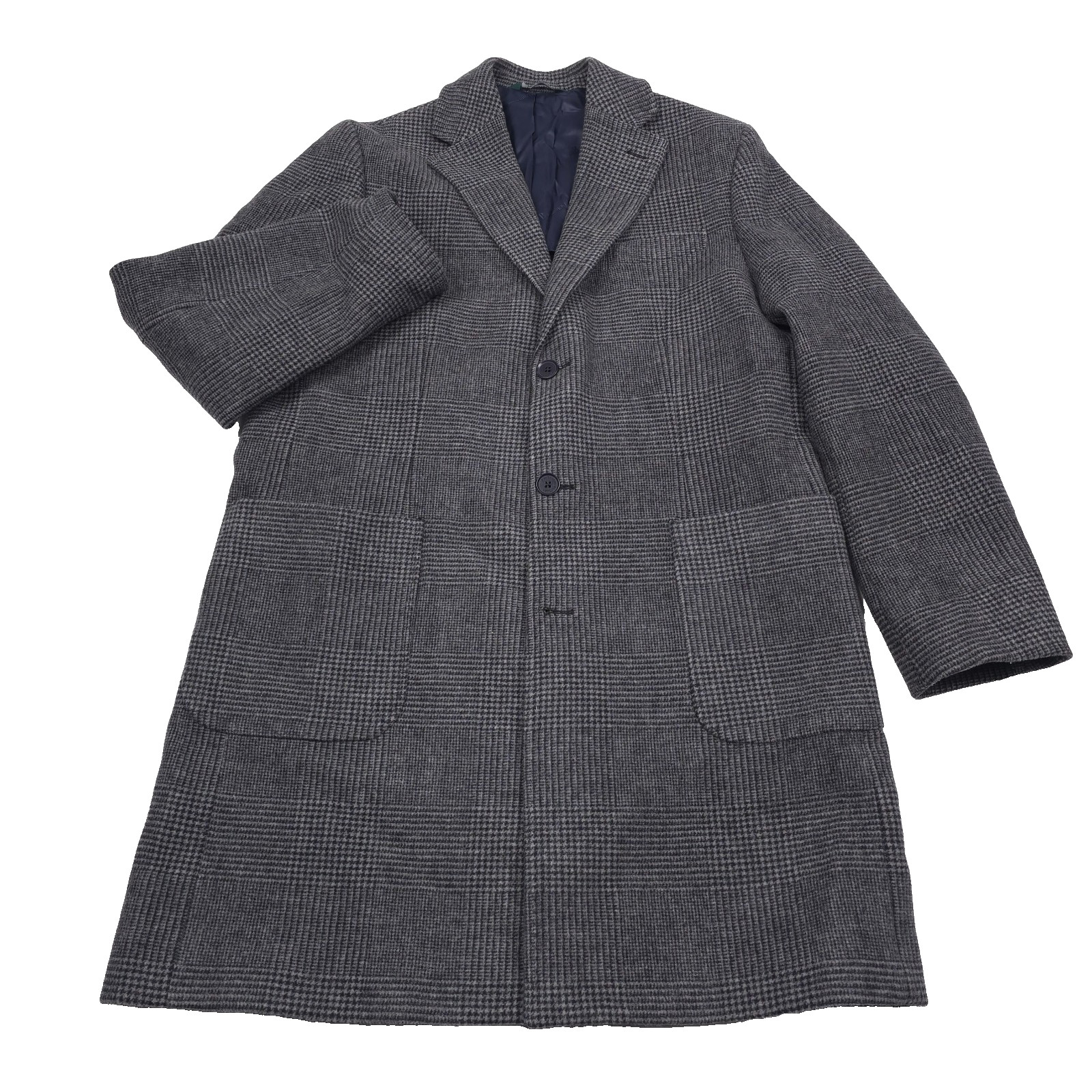 B by Brooks Brothers Gray Plaid Double-Face Wool Blend Overcoat Men\'s Size 42R