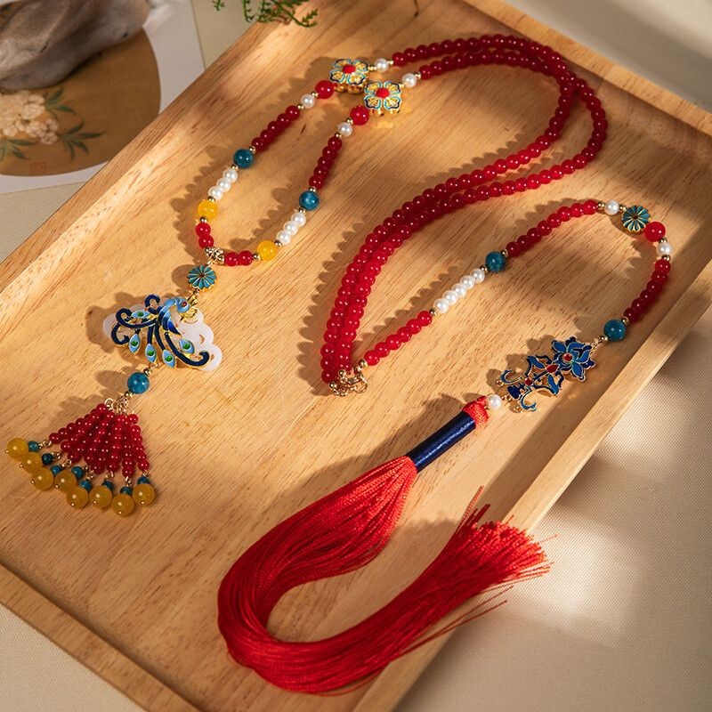 New New Year Chinese  Long Necklace   Red Pendant Feng Shui