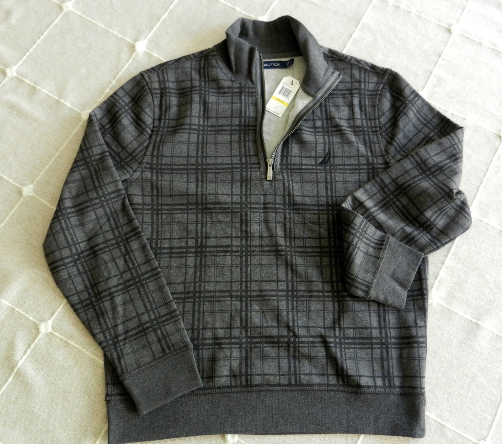 NWT Men\'s Nautica 1/4 zip sweater pull over shirt M Charc Htr FALL $79.50