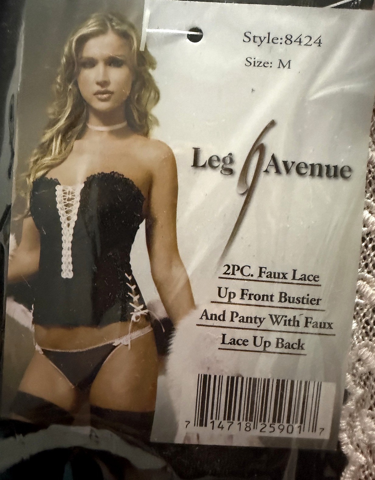 Leg Avenue 8424 Faux Lace Up Front Bustier and Panty Set Size M New in Package