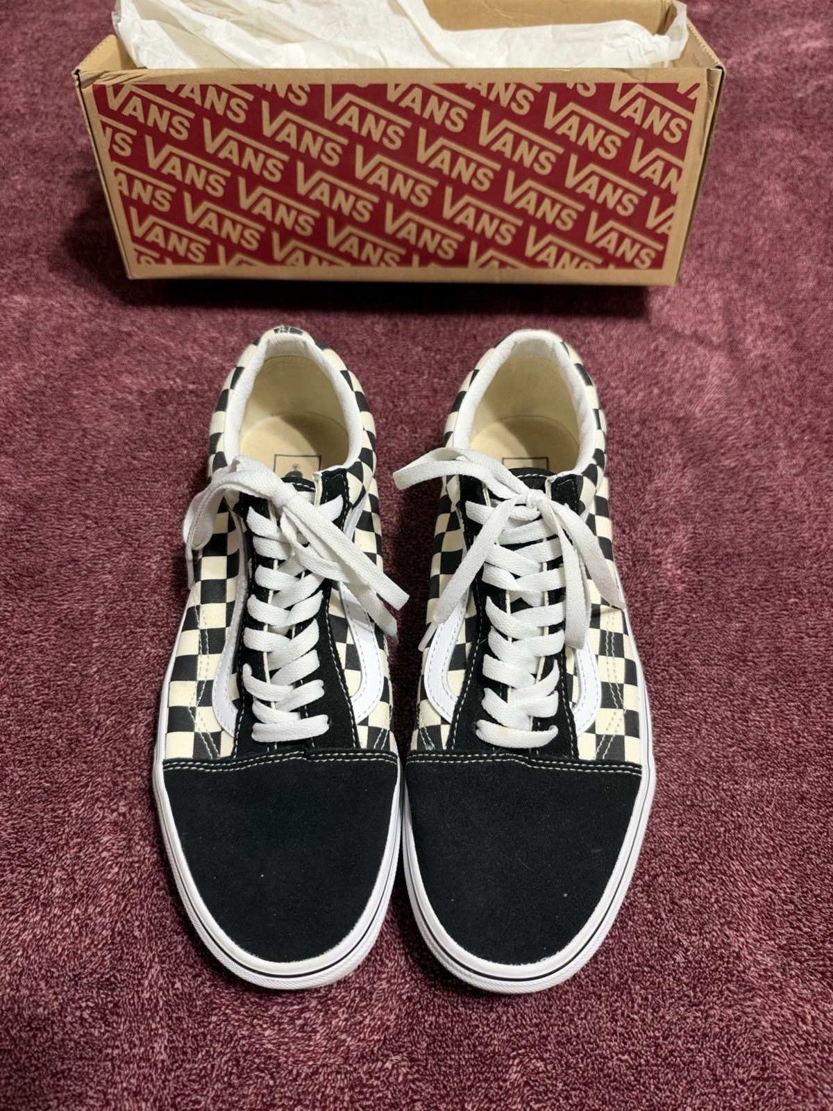 VANS Old Skool Checkerboard Black/Ivory Low Top Lace-Up Sneakers Men\'s 10