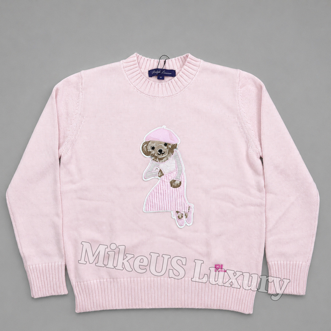 POLO RALPH LAUREN Pink Collection Cotton Bear Knit Sweater Women Small NWT