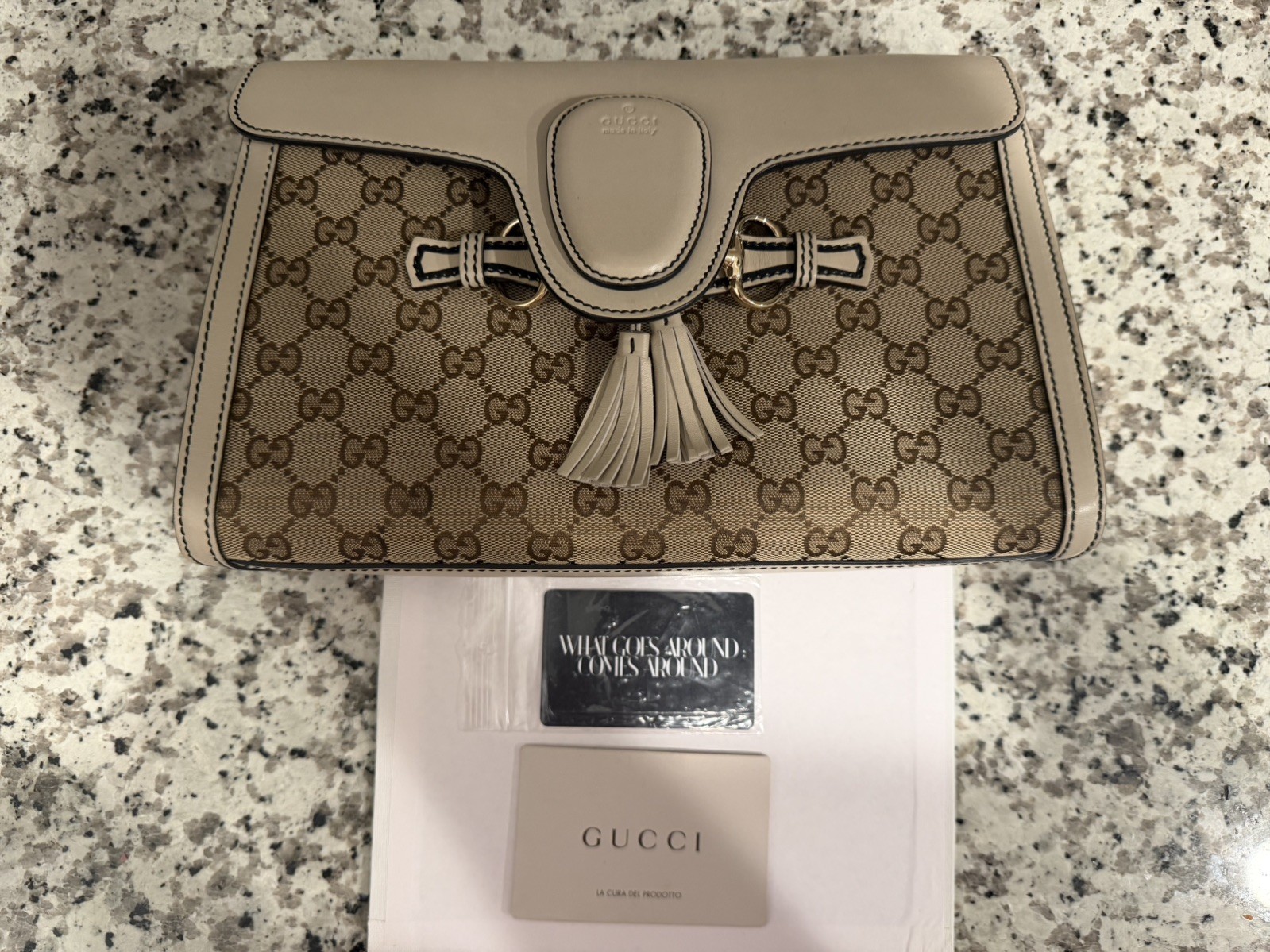 Gucci Emily Horsebit GG Canvas Leather Shoulder Bag White SA