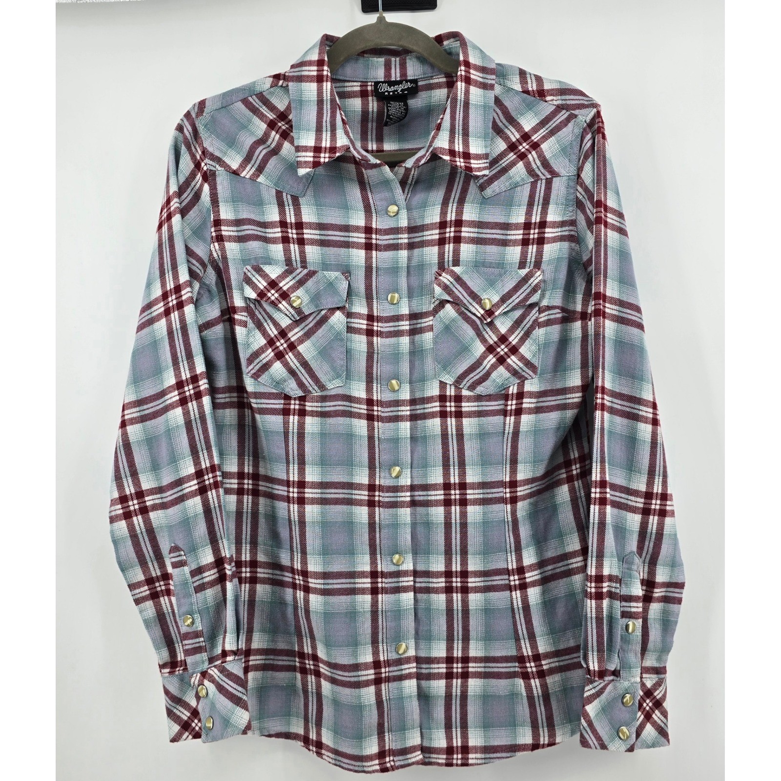 Wrangler Retro Womens Plaid Western Snap Front Shirt Red Blue 112345120 Medium