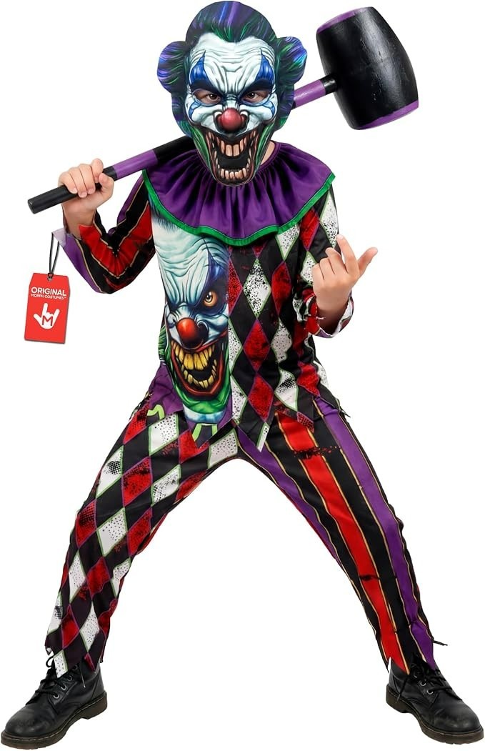 Boys Scary Clown Costume Kids Evil Clown Suit Pennywise Halloween 4 - 14 yrs