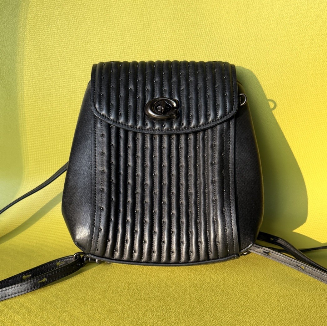 Coach Quilted Rivets Parker Convertible leather Backpack Black Authentic