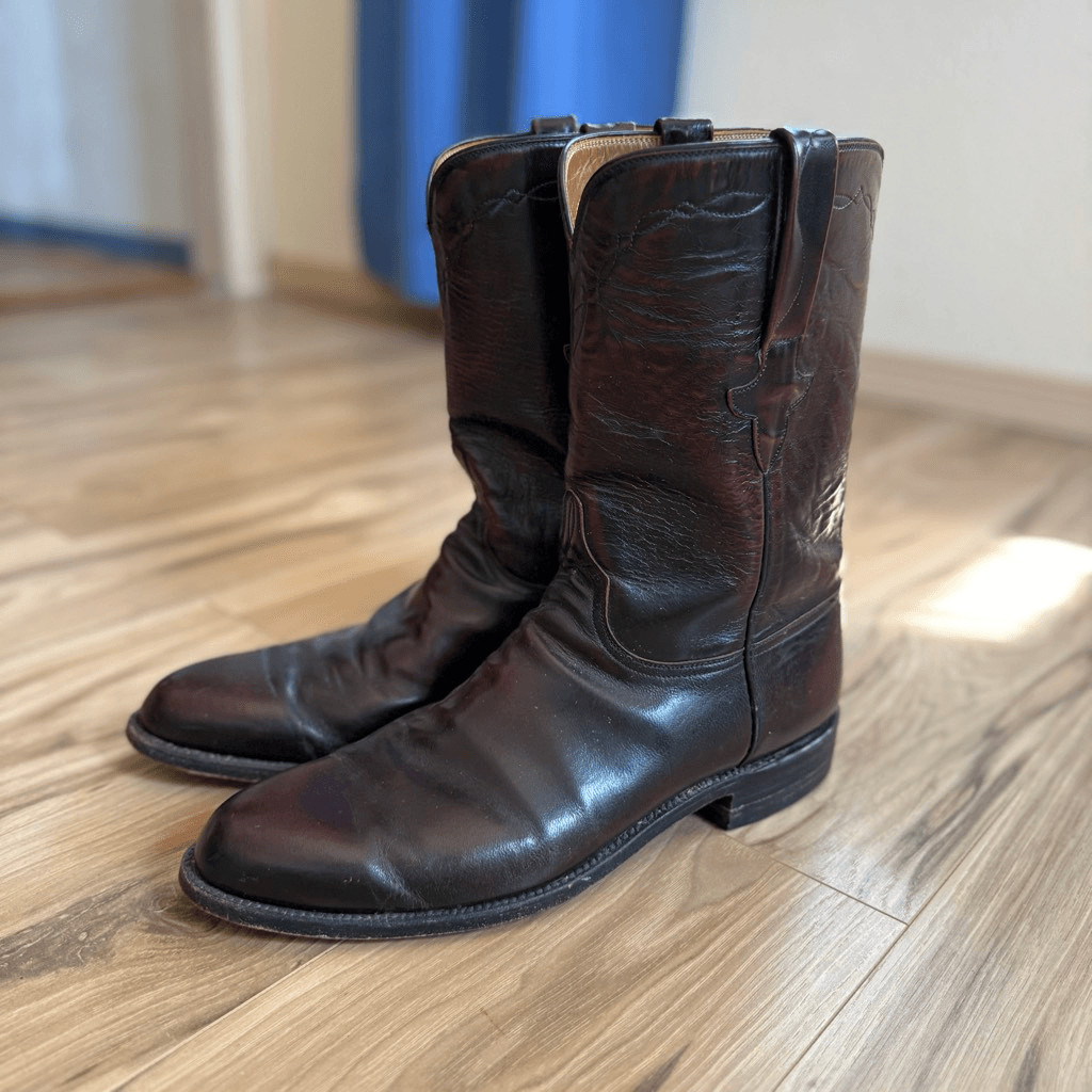 Vintage Lucchese Mens Black Cherry Leather Roper Boots Size 11.5 D