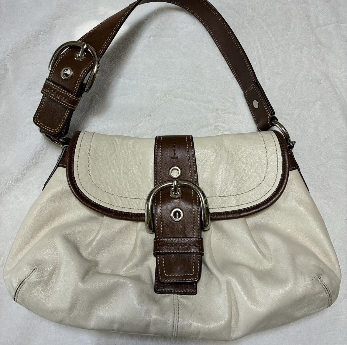 Vintage Coach Saddle White Leather Soho Shoulder Purse