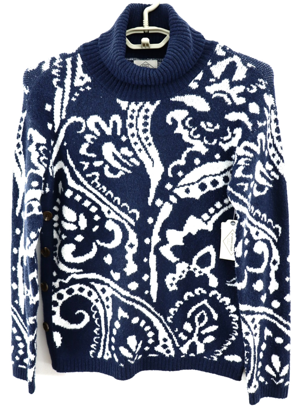 NWT ST JOHNS BAY Women\'s Polyester Pullover Sweater Long Sleeve Paisley Blue S