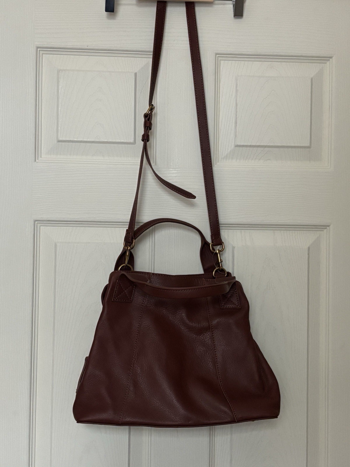 NWOT American Leather Co Ada Triple Entry Satchel Bag Red Wine Smooth Crossbody