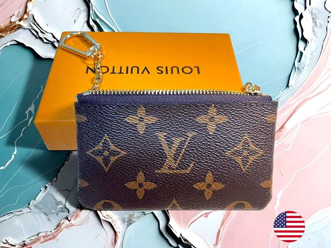 Louis Vuitton Monogram Brown Key Pouch Pochette Cles Coin Purse W/B & DB USA