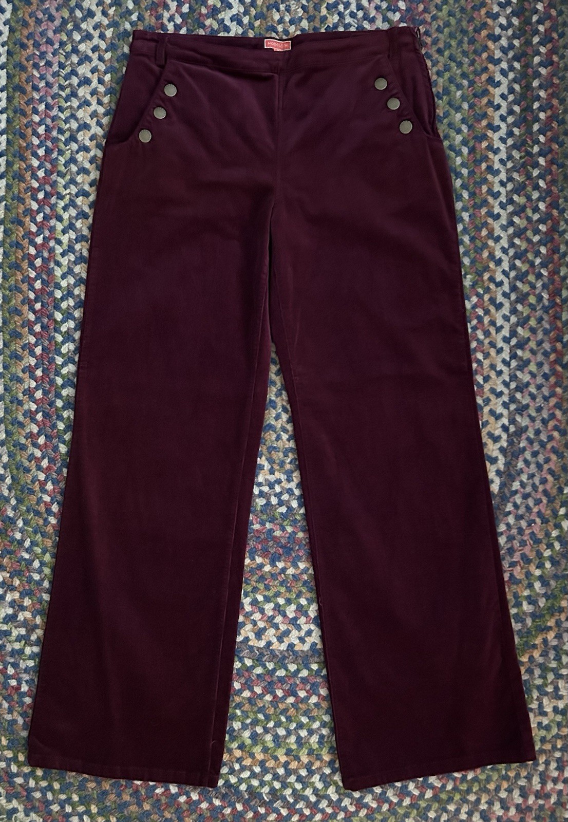 MODCLOTH Women\'s Burgundy Velveteen/Corduroy Dress Pants Size Large 60s BoHo