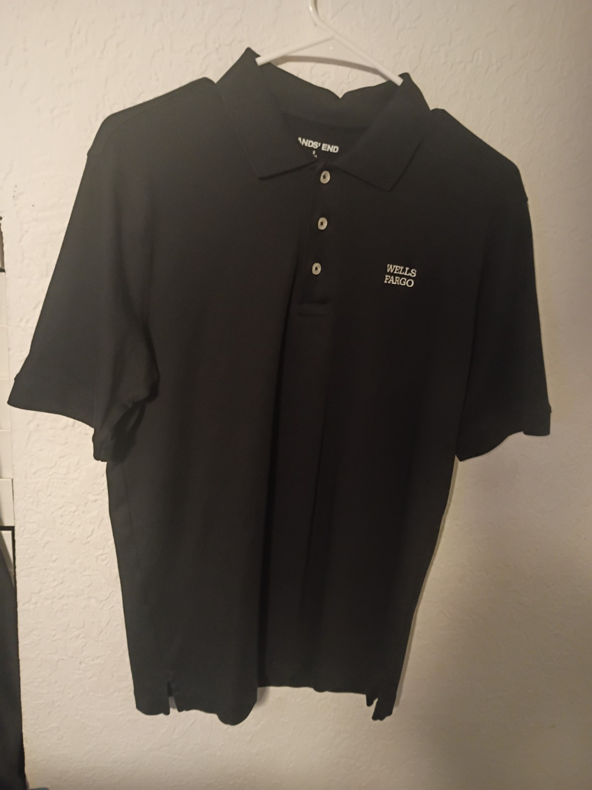 Lands\' End Men\'s Small Cotton Polo Shirt Black - Wells Fargo Logo