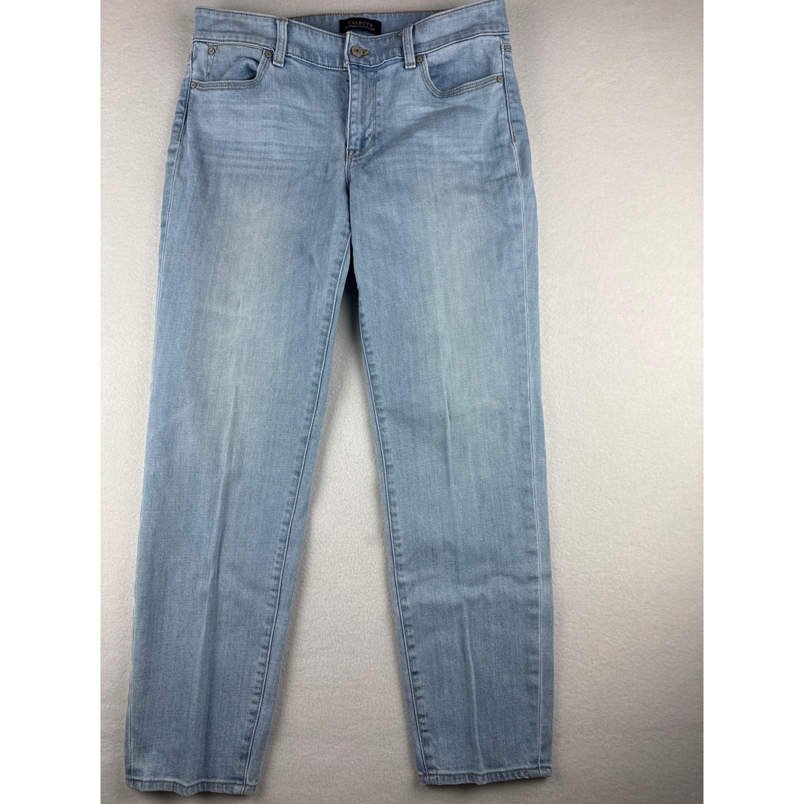 Talbots Flawless Five Pocket Boyfriend Jeans Light Wash Blue Size 8 Straight Leg