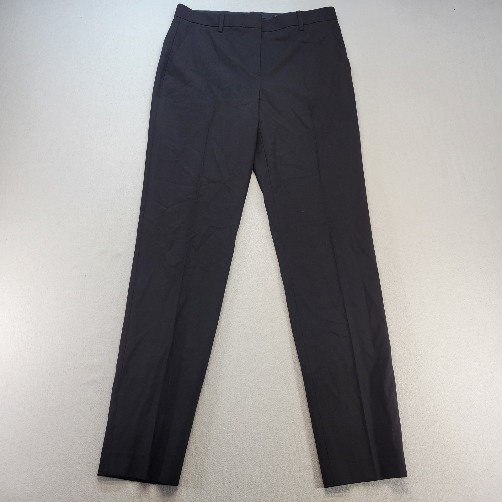 Theory Pants Womens 2 Black Slim Fit Straight Leg Wool Blend Dress Trousers