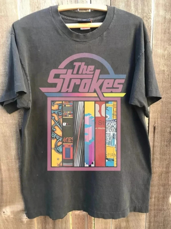 The Strokes Vintage Indie Rock Shirt Charcoal Graphic Tee