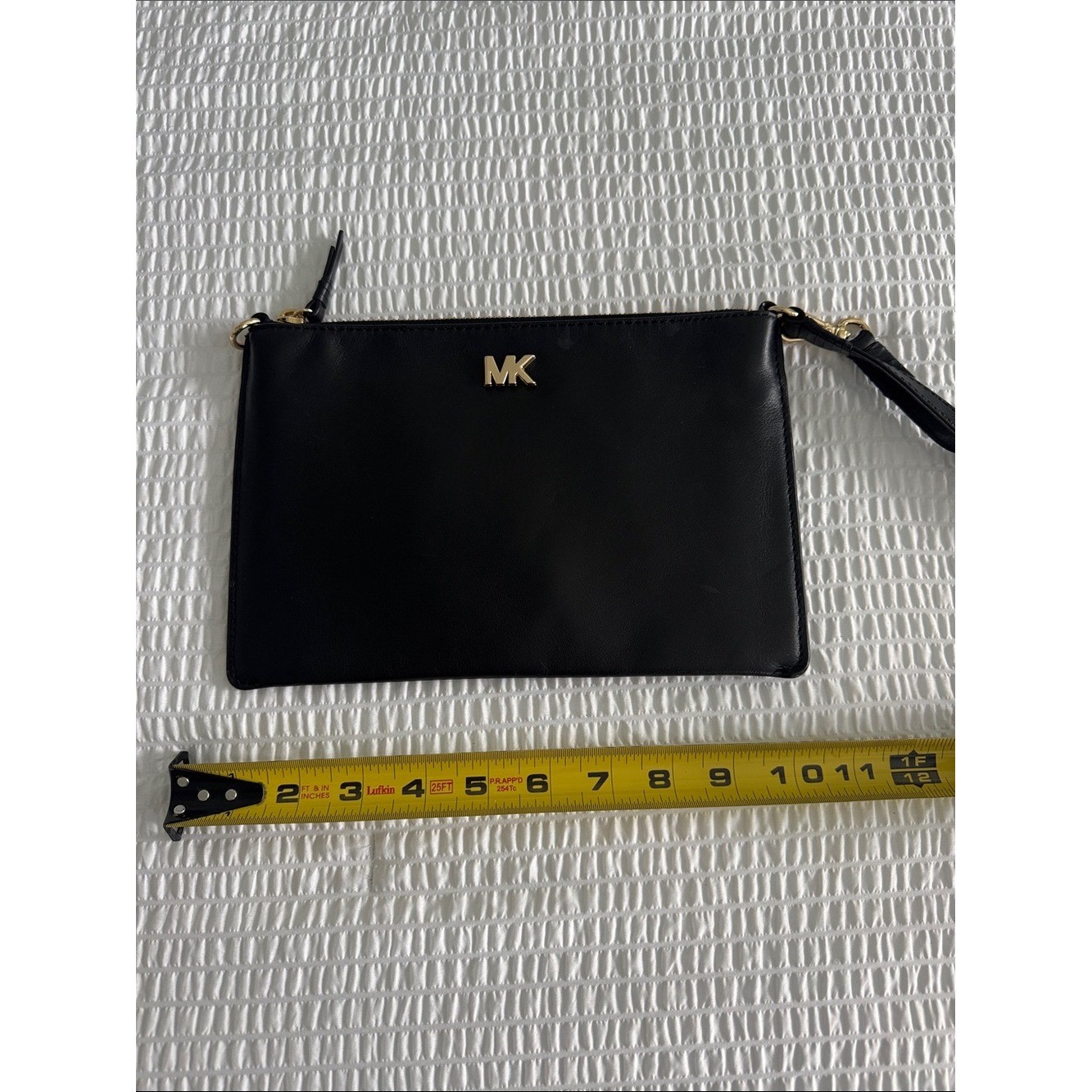 Michael Kors Black Leather Clutch with Gold MK Logo