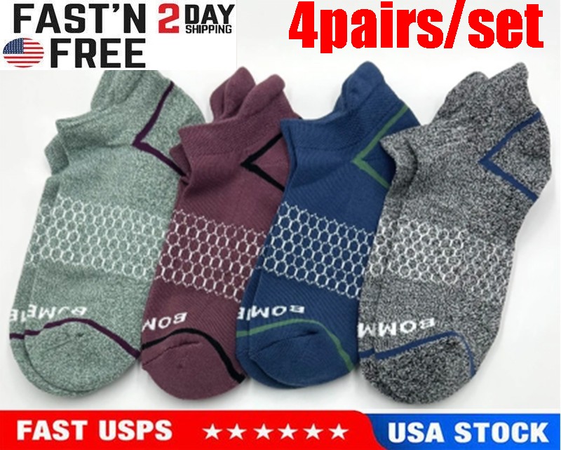 BOMBAS 4 pairs Men\'s honeycomb Cushion Ankle Socks 4 Colors Mix Size Large