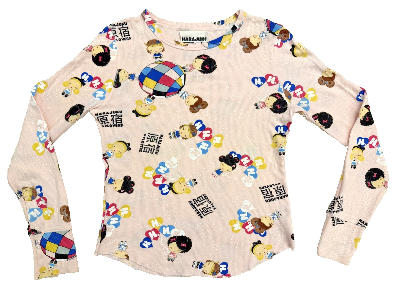 Harajuku Lovers vintage y2k 2000s disco balloons Long Sleeve Waffle Print Shirt