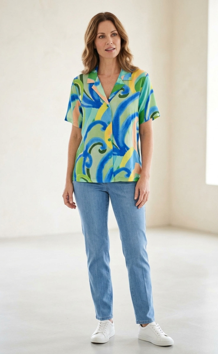 Jams World Shirt Women\'s L  XL Paisley Hawaiian Retro Vintage USA Rayon Buttoned