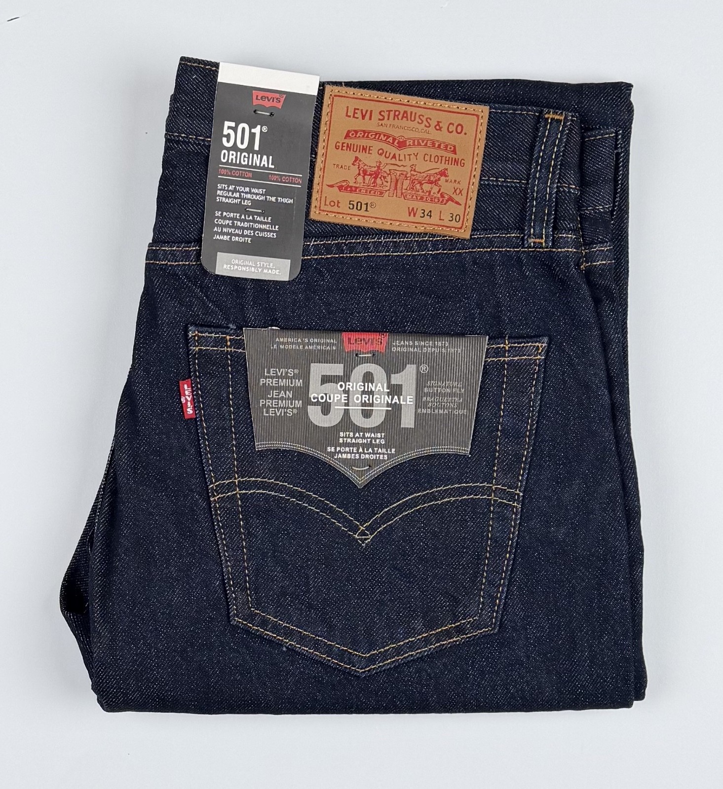 Levi\'s Premium 501 Original STRAIGHT LEG Jeans Men 34x30- Blue 00501-0101 NWT