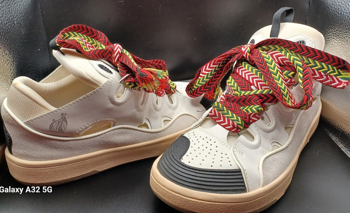Lanvin White Leather Curb Sneaker 44 EU/ 11 US Size Multicolor& white laces