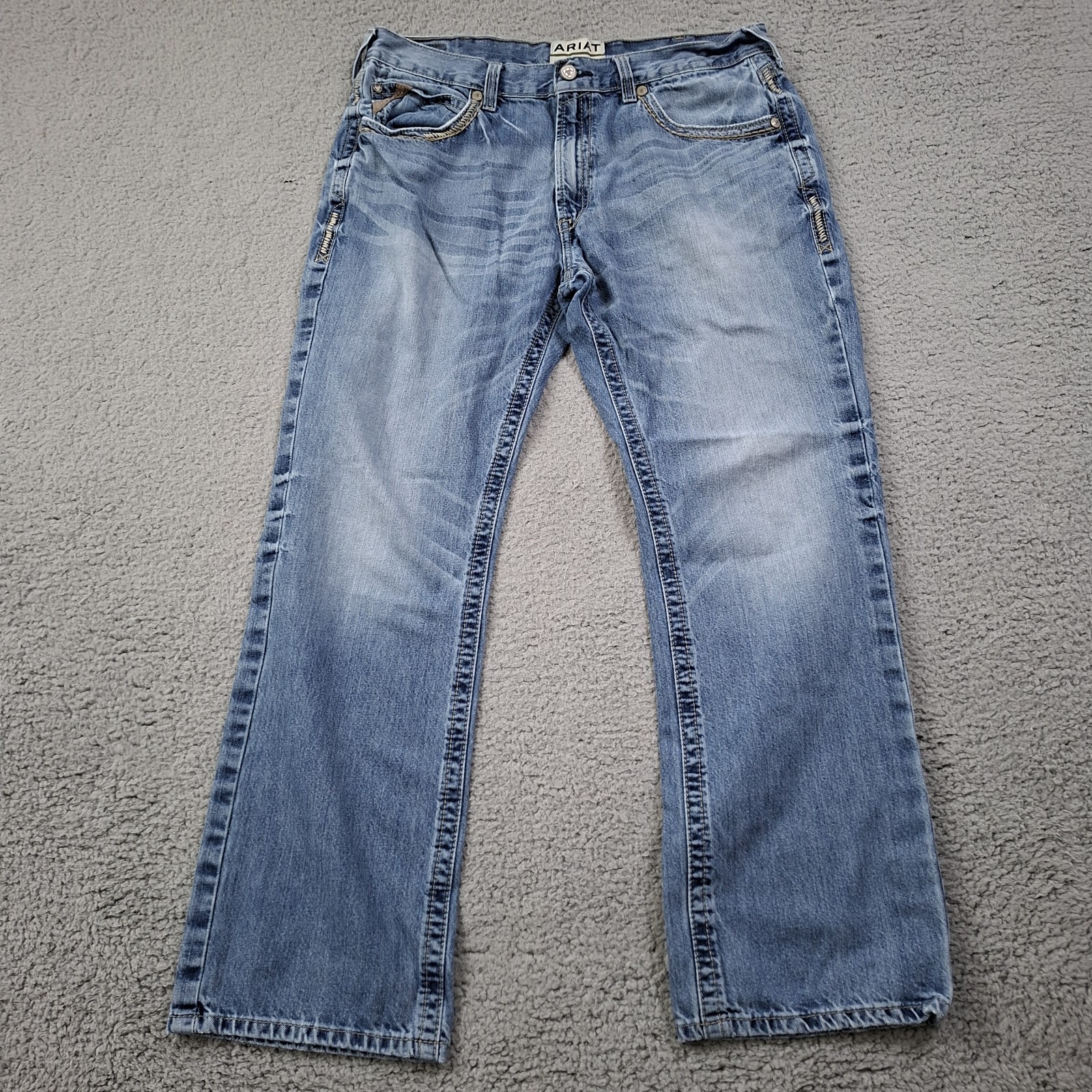 Ariat M5 Jeans Mens Fits 37x31 Blue Straight Leg Denim Western Heavy Stitching