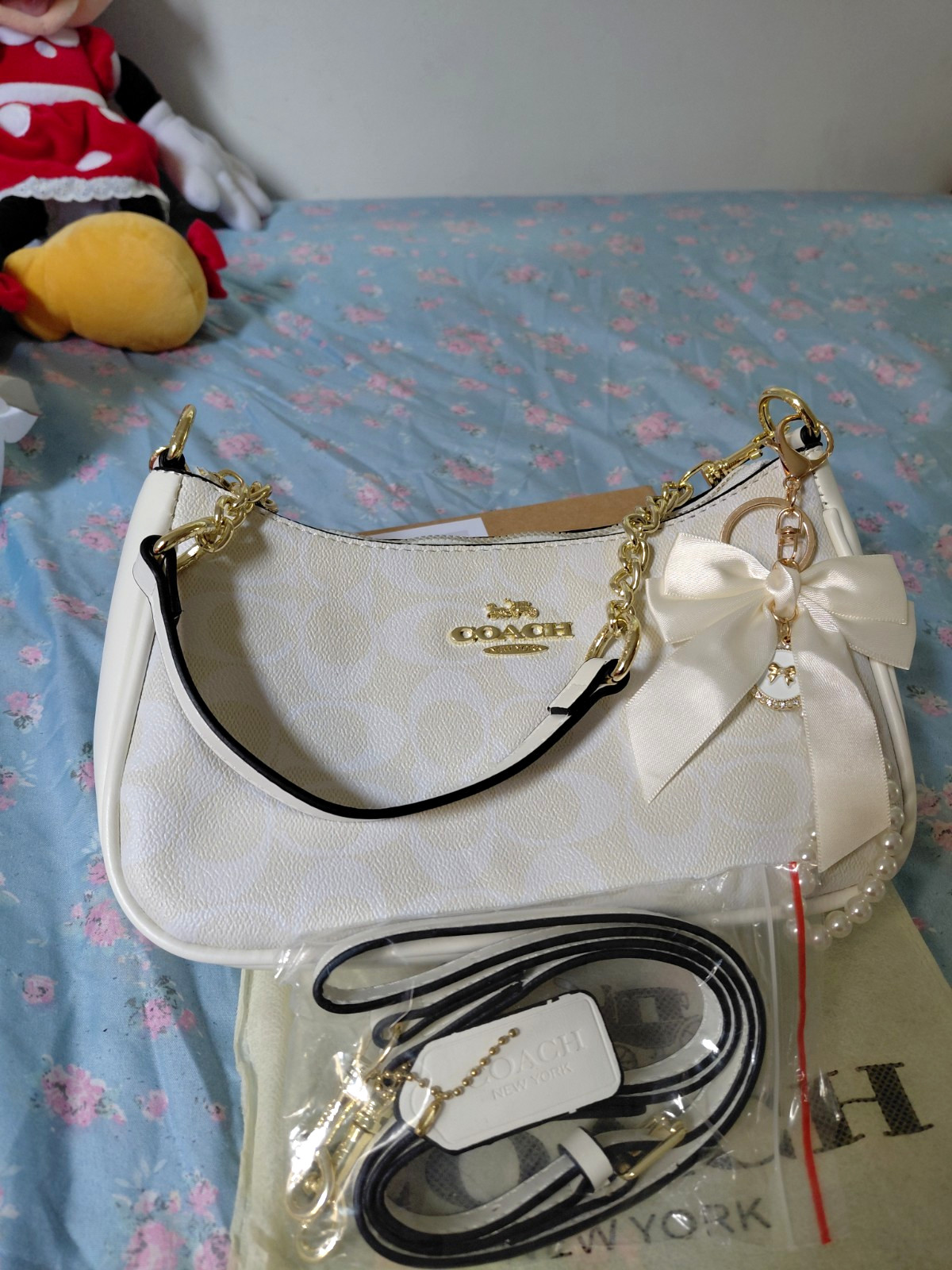 Coach Shoulder Bag Lot w/ Wristlet Wallet Logo Bow Pearl Strap Charm Dust