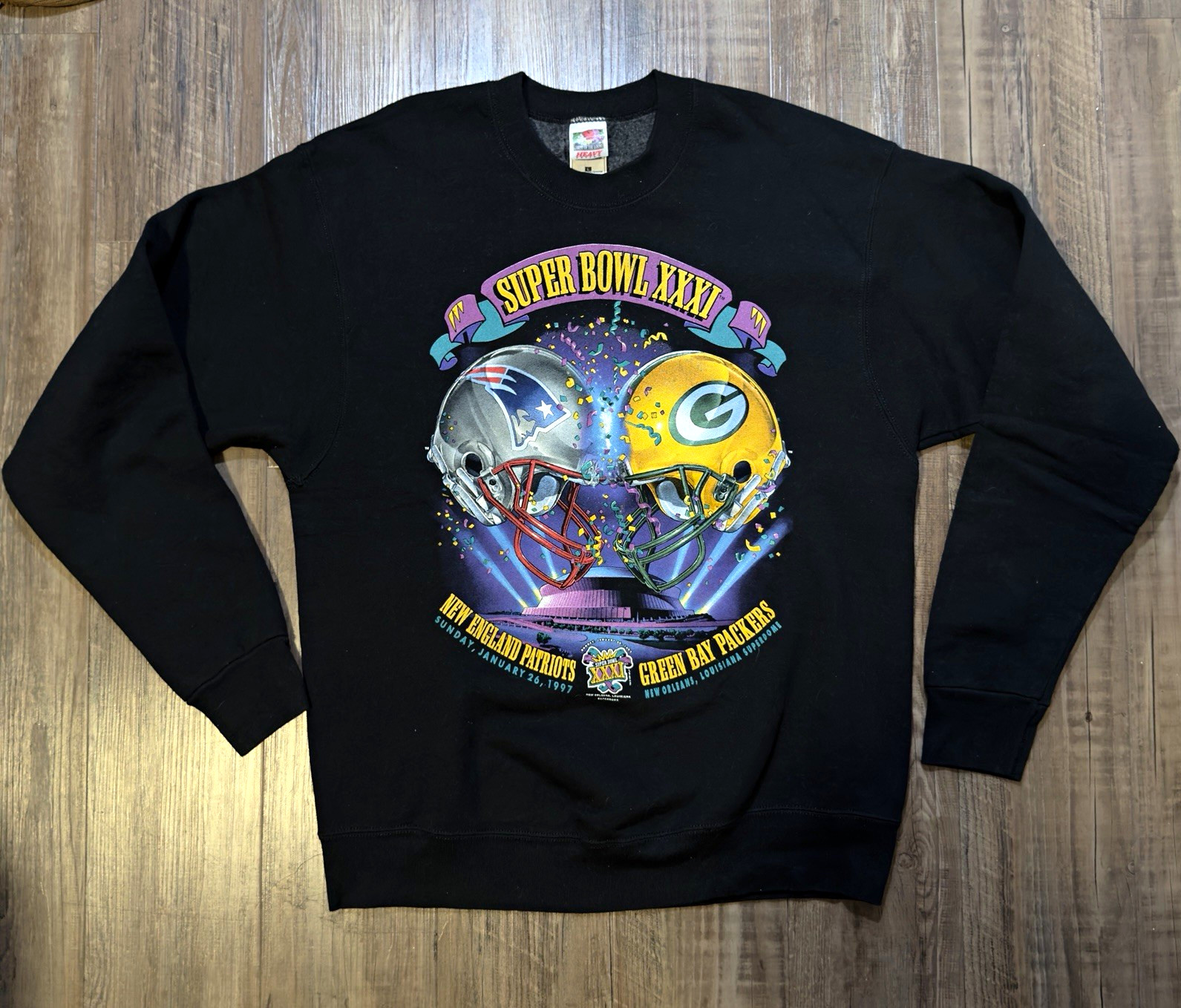 Vintage Super Bowl XXXI Patriots vs Packers Black size L #vintage #superbowl