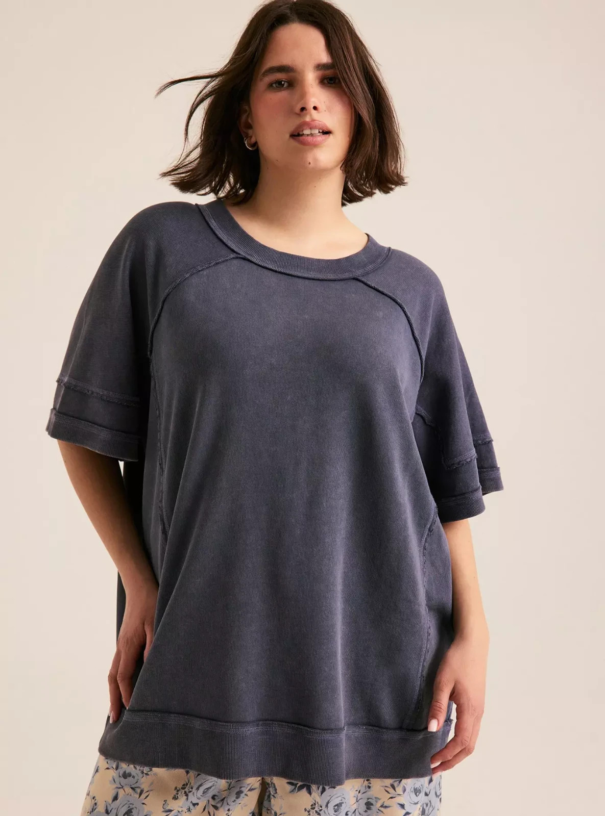 Torrid 1X Festi Oversized French Terry Sweatshirt Short Sleeve Blue Wash NWT