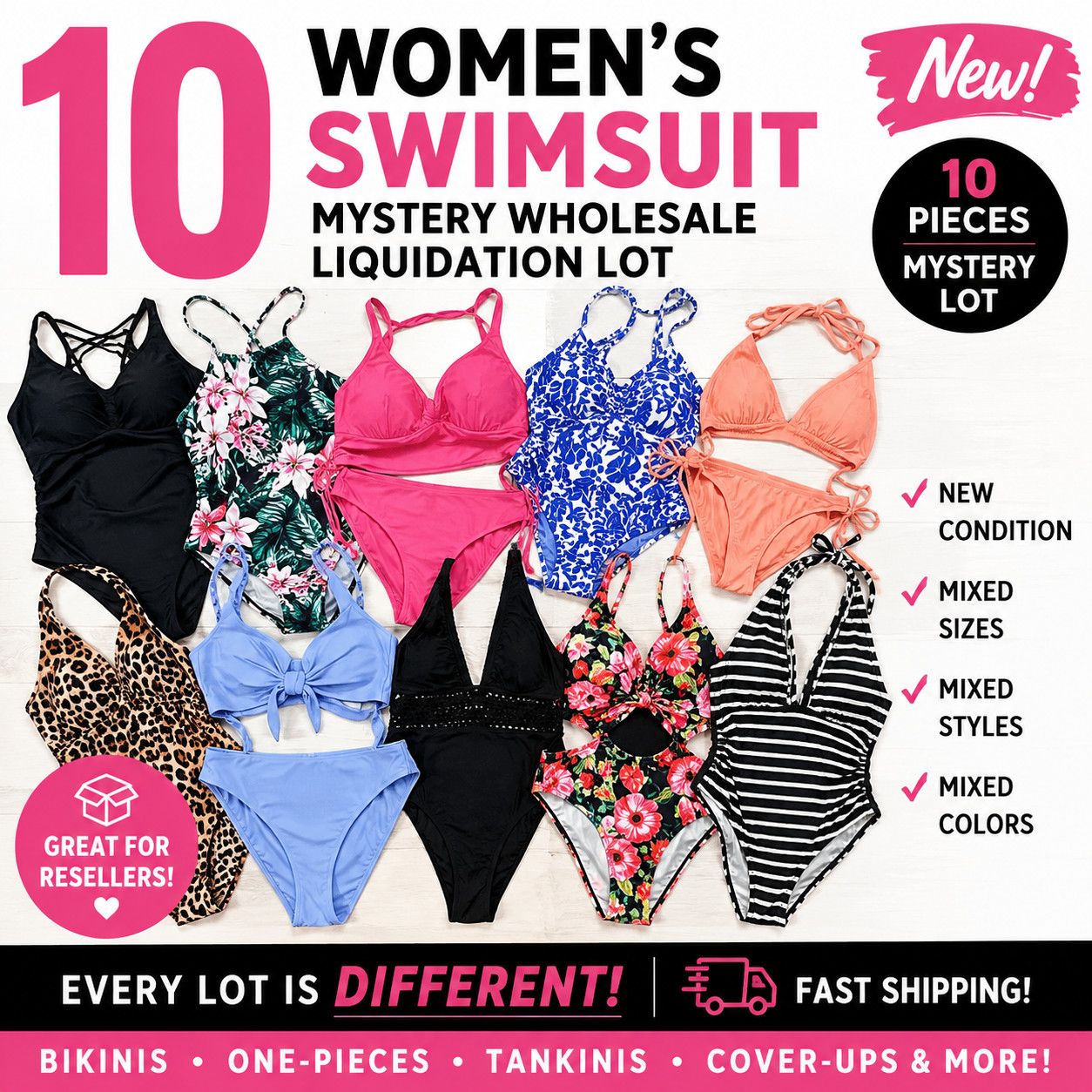 Women\'s Mystery Swimsuit Lot Mixed Sizes Summer Liquidation Reseller Bundle