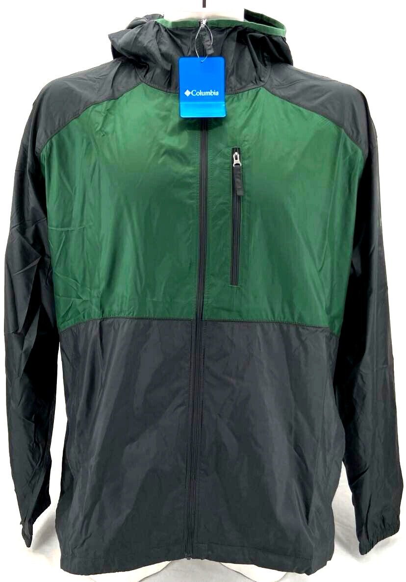 NEW Columbia Flash Forward Green Gray Windbreaker LS Hooded Full Zip Men\'s M