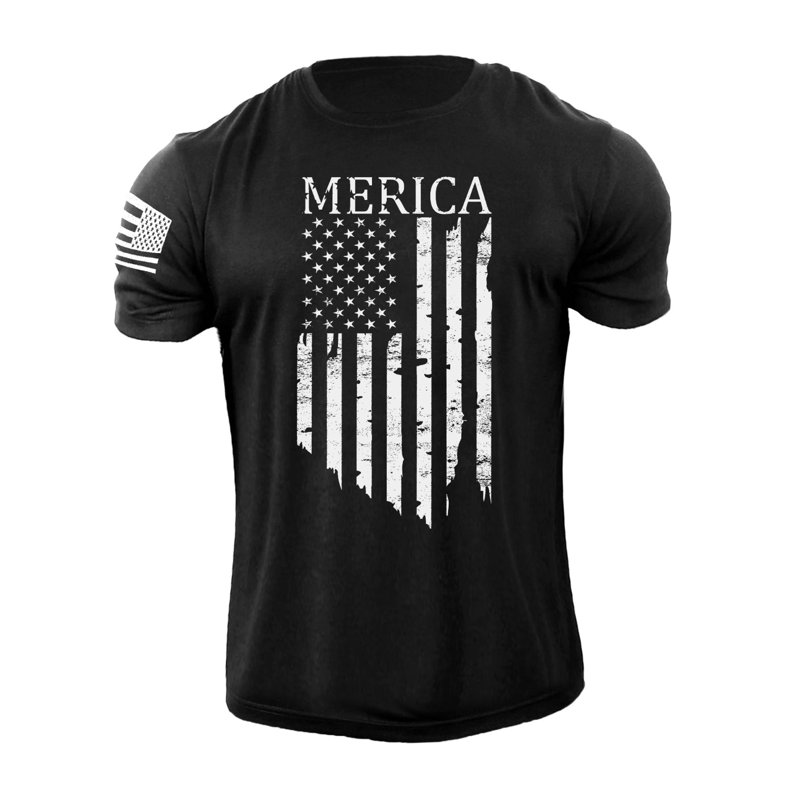 Men\'s Distressed Merica USA Flag T Shirt American Patriotic 100% Cotton Tee