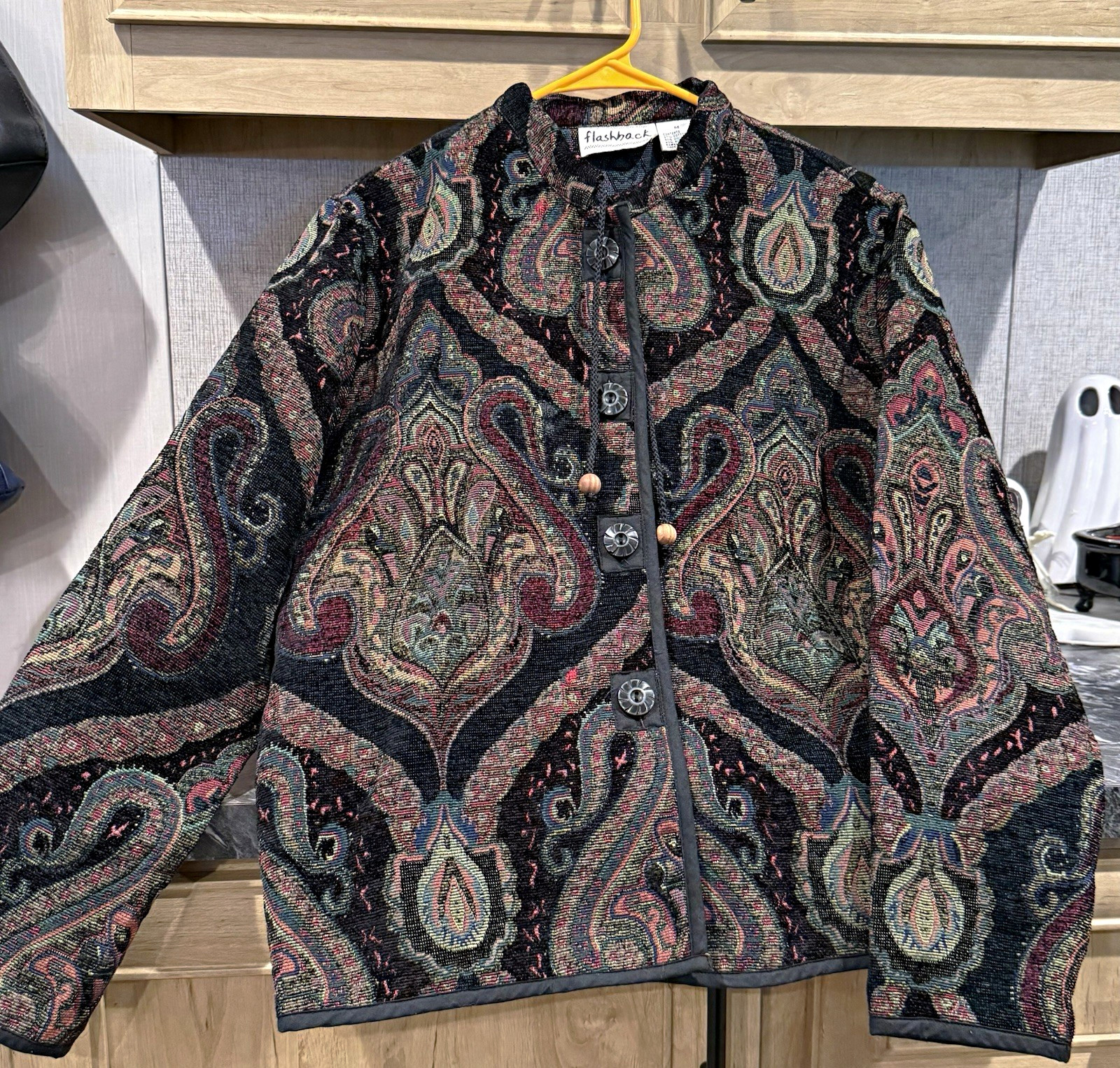 Vintage Flashback Women\'s Tapestry Paisley Button Front Lined Jacket Size M