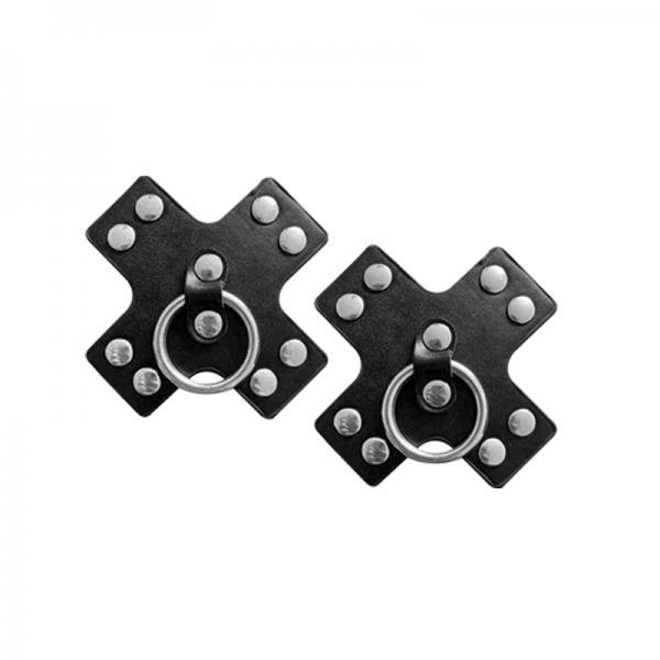 Sexy Studded Leather Cross Nipple Pasties Covers??Reusable Adhesive Bra Stickers