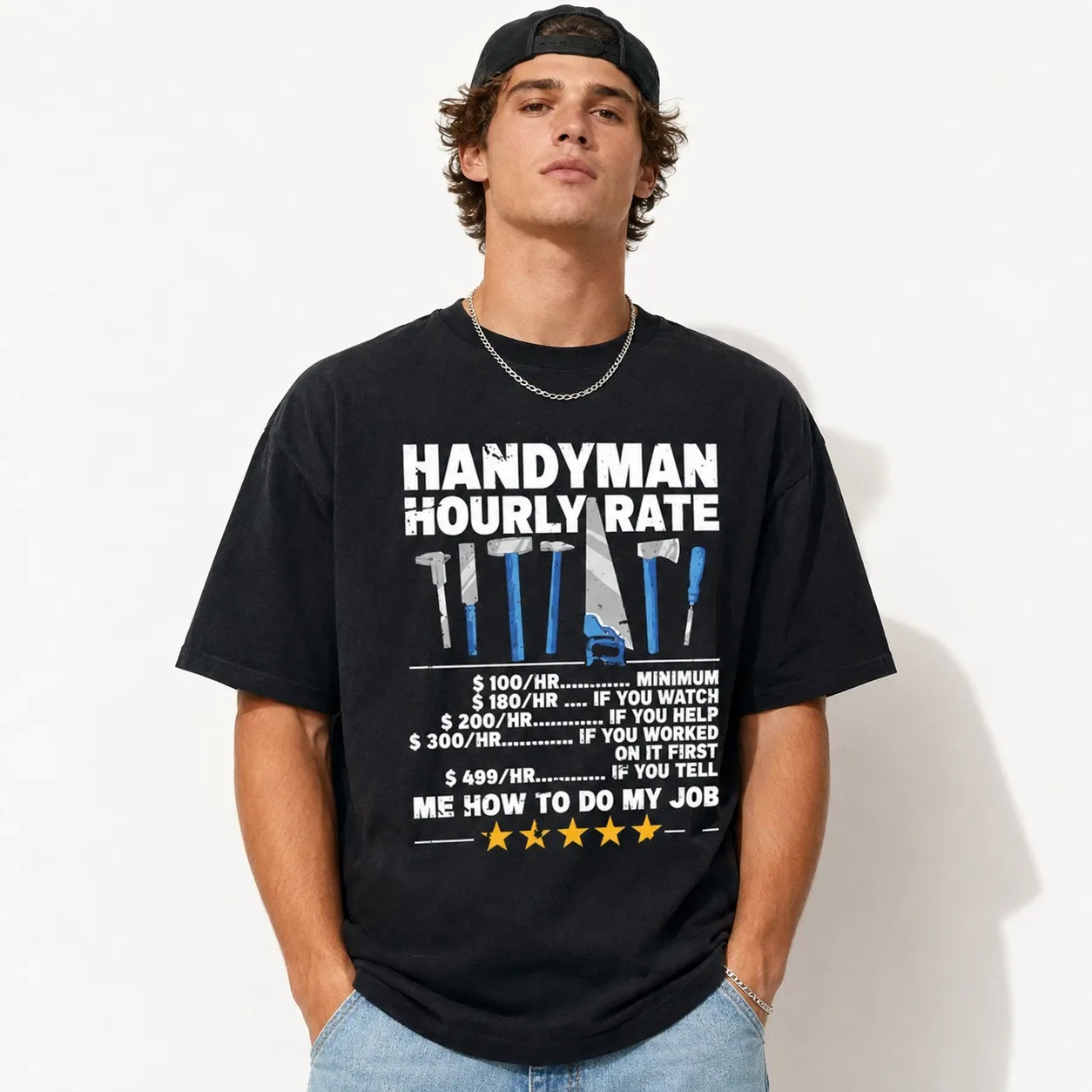 Handyman Hourly Rate Funny Tool Graphic T-Shirt Tradesman Humor Tee