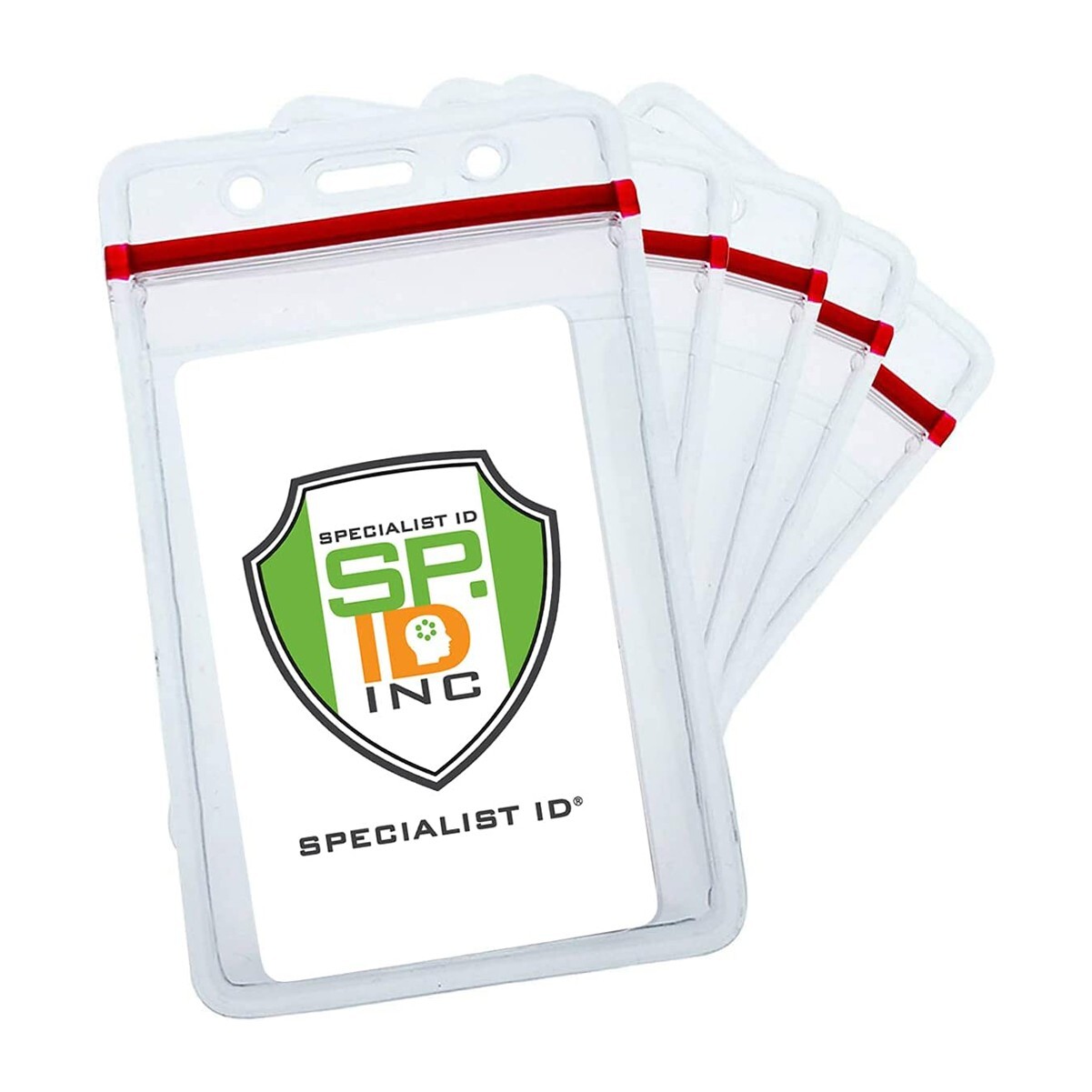 5 Pack - Heavy Duty Vertical Resealable Vinyl ID Badge Holders w Waterproof Zip