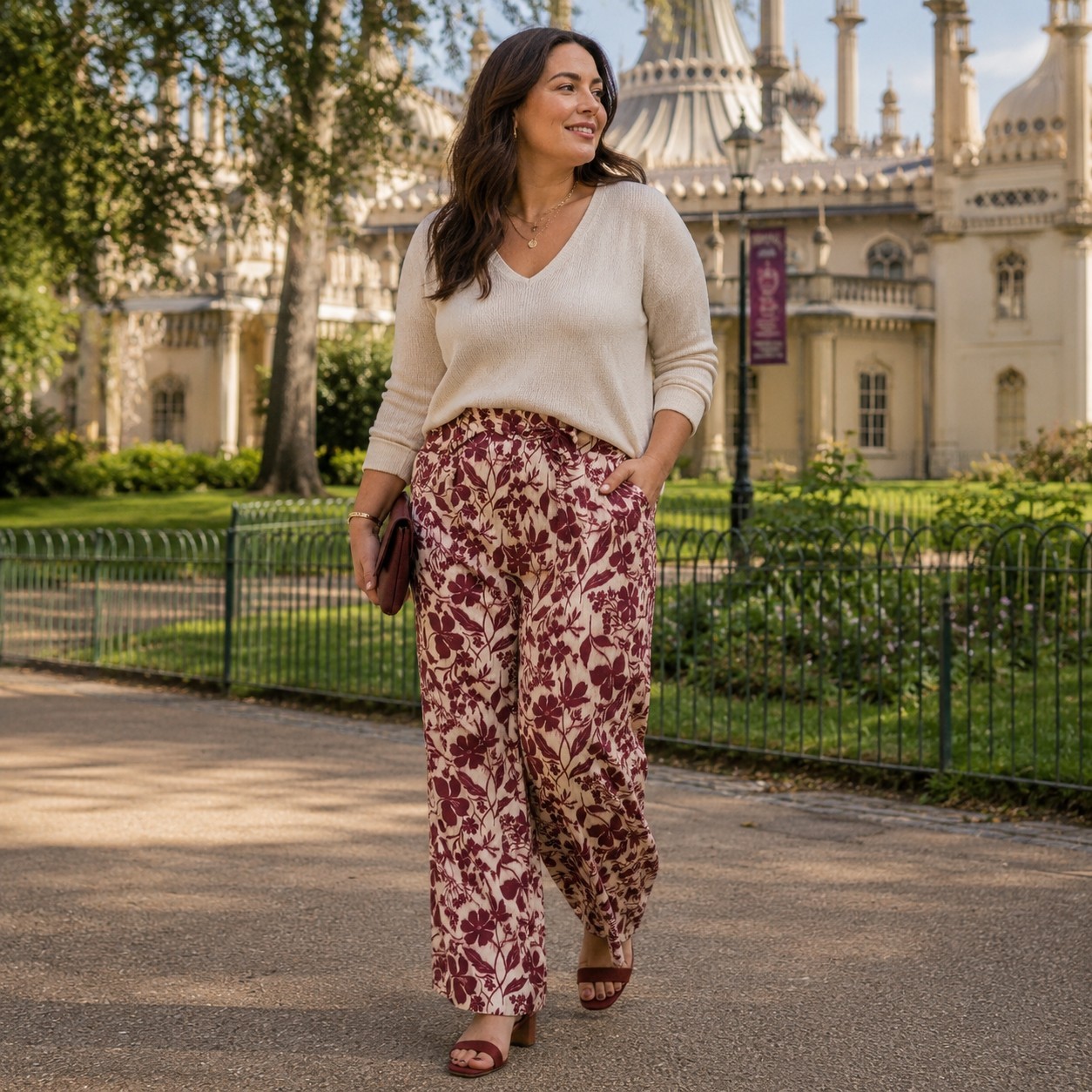 FatFace Copper & Black Kingston Satin Trousers UK 18 Long Claret Floral BNWT