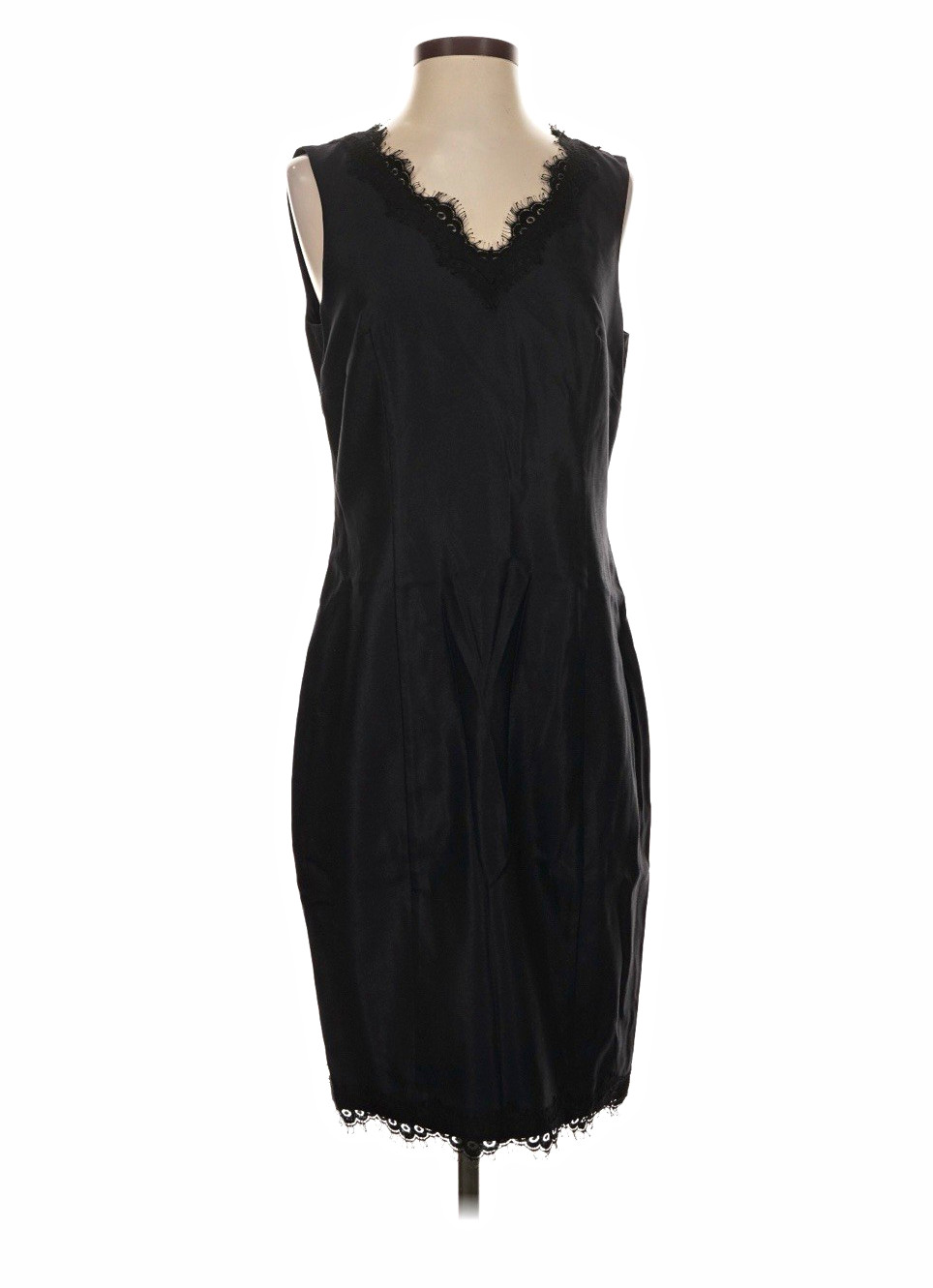 St. John Women’s Black Silk Slip with Lace Trim, Solid, Size 4