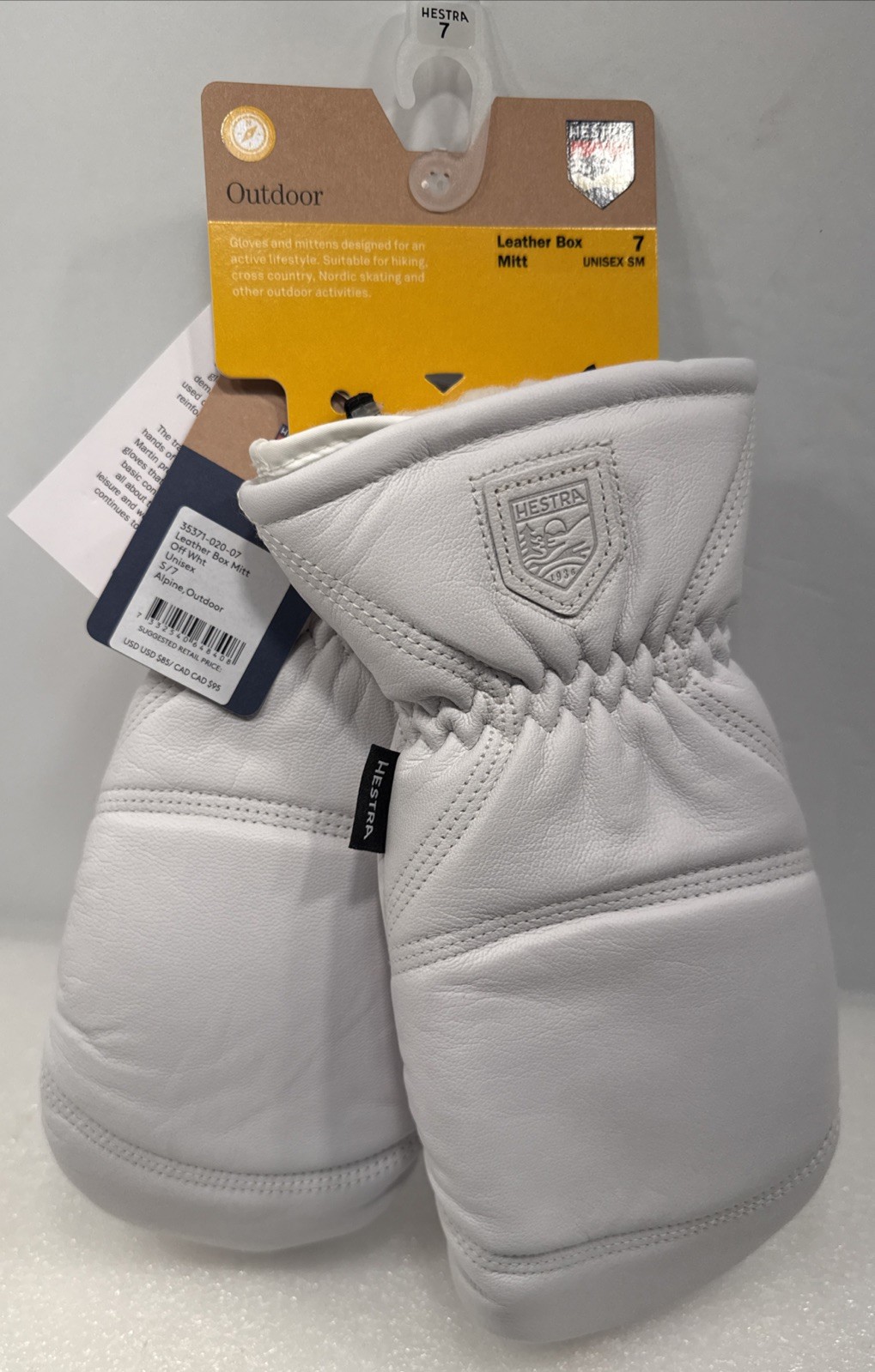 New HESTRA Leather Box Mitt- Off White Size 7 Unisex SM Goat Leather