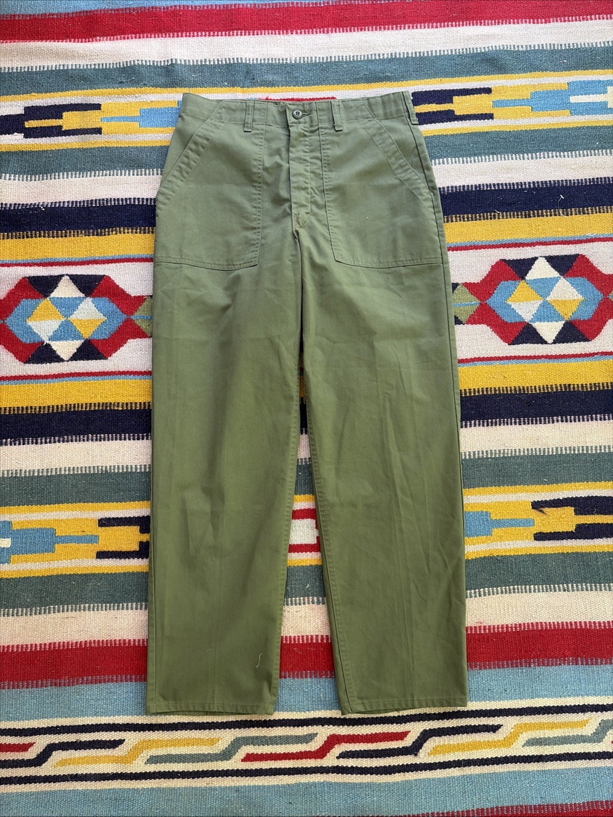 Vintage 70s Og 107 507 Military Fatigue Baker Pants Olive Zip Fly 32x30 Clean