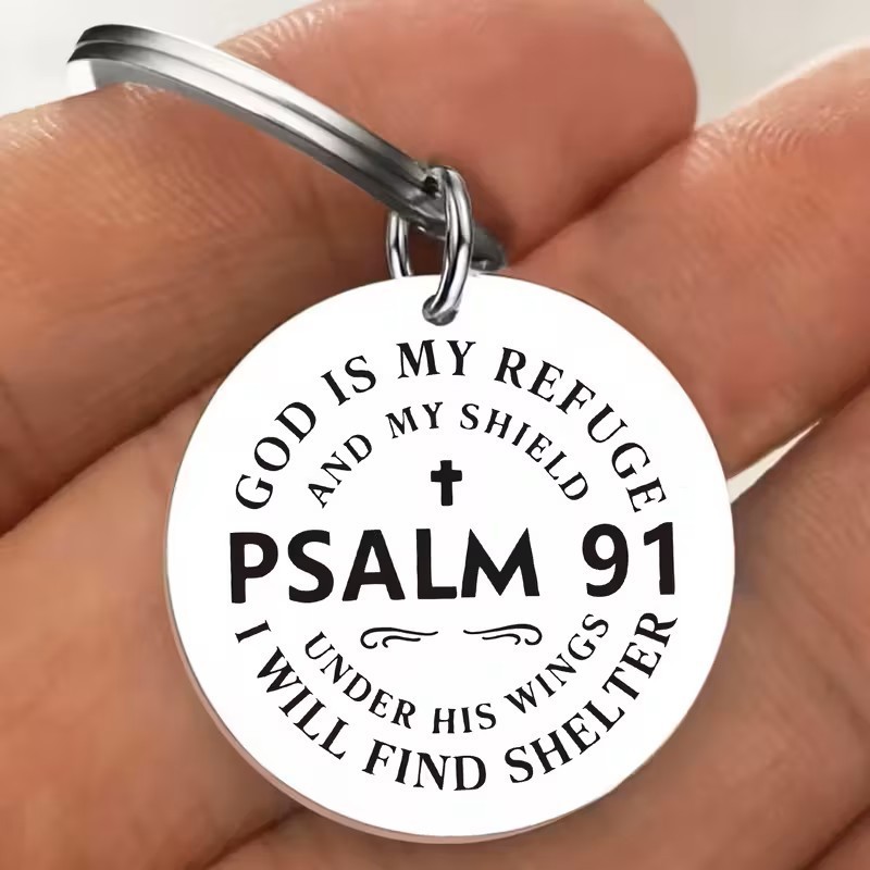 Psalm 91 Christian Keychain God Is My Refuge Shield Faith Inspirational Gift