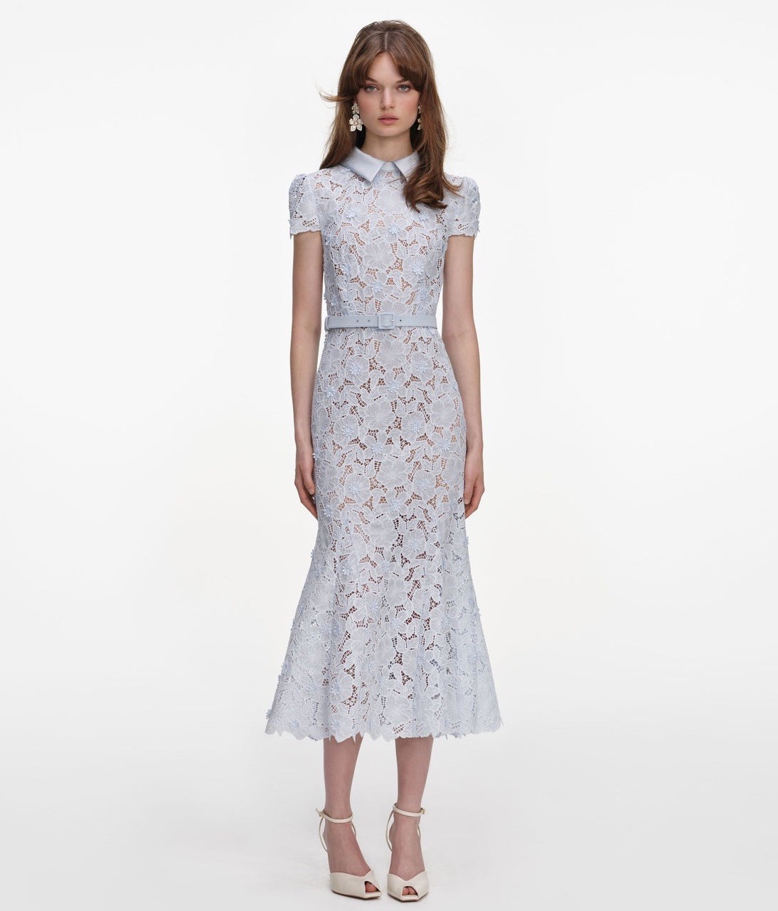 self portrait DRESS BLUE GUIPURE LACE MIDI $735 US 8 UK 12