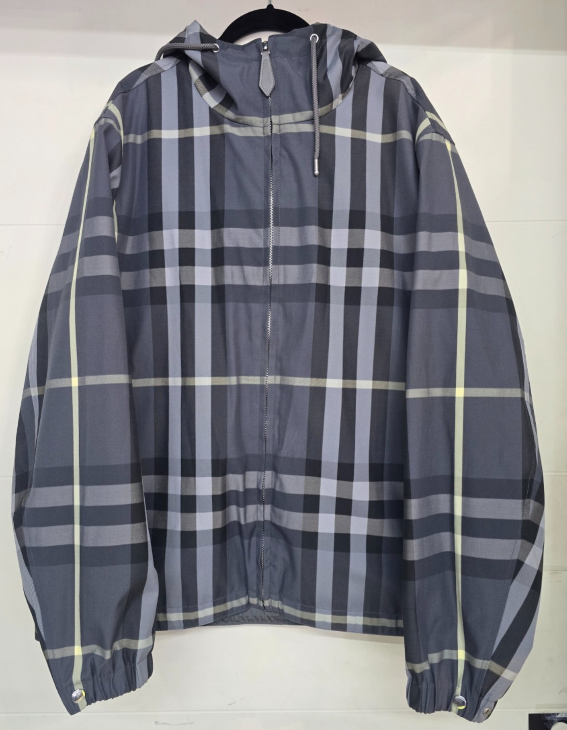 Burberry Reversible Men\'s Jacket Windbreaker XL Check Plaid Grey Blue