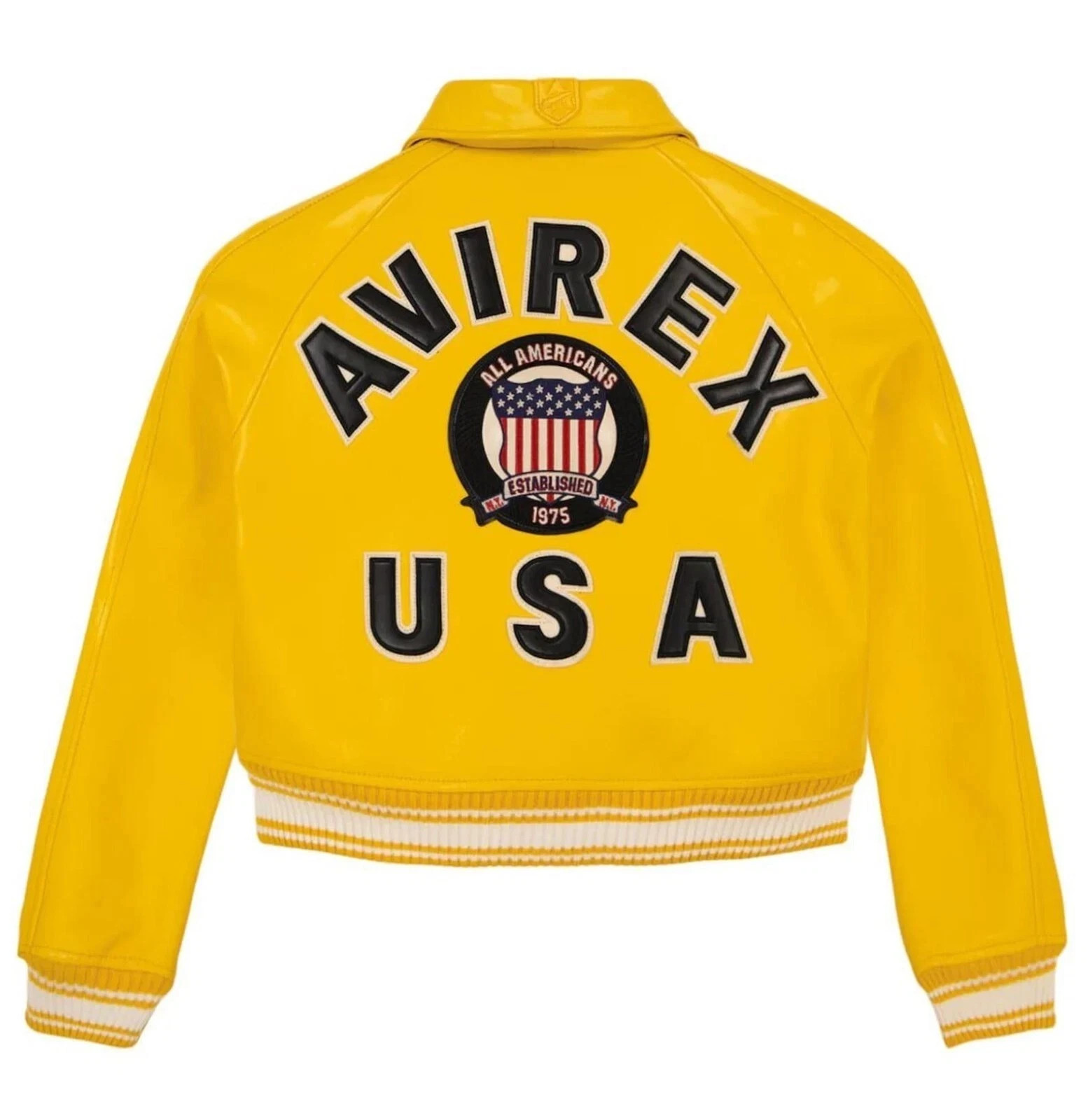 Women\'s Avirex Yellow Real Bomber American Flight Jacket Faux Leather Jacket